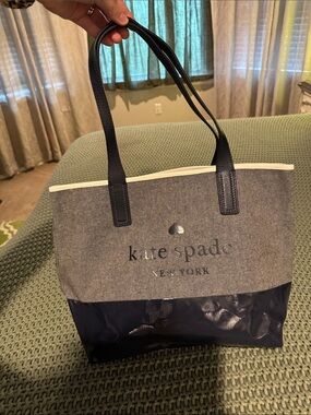 kate spade Navy and Gray Canvas Tote with Blue Handles